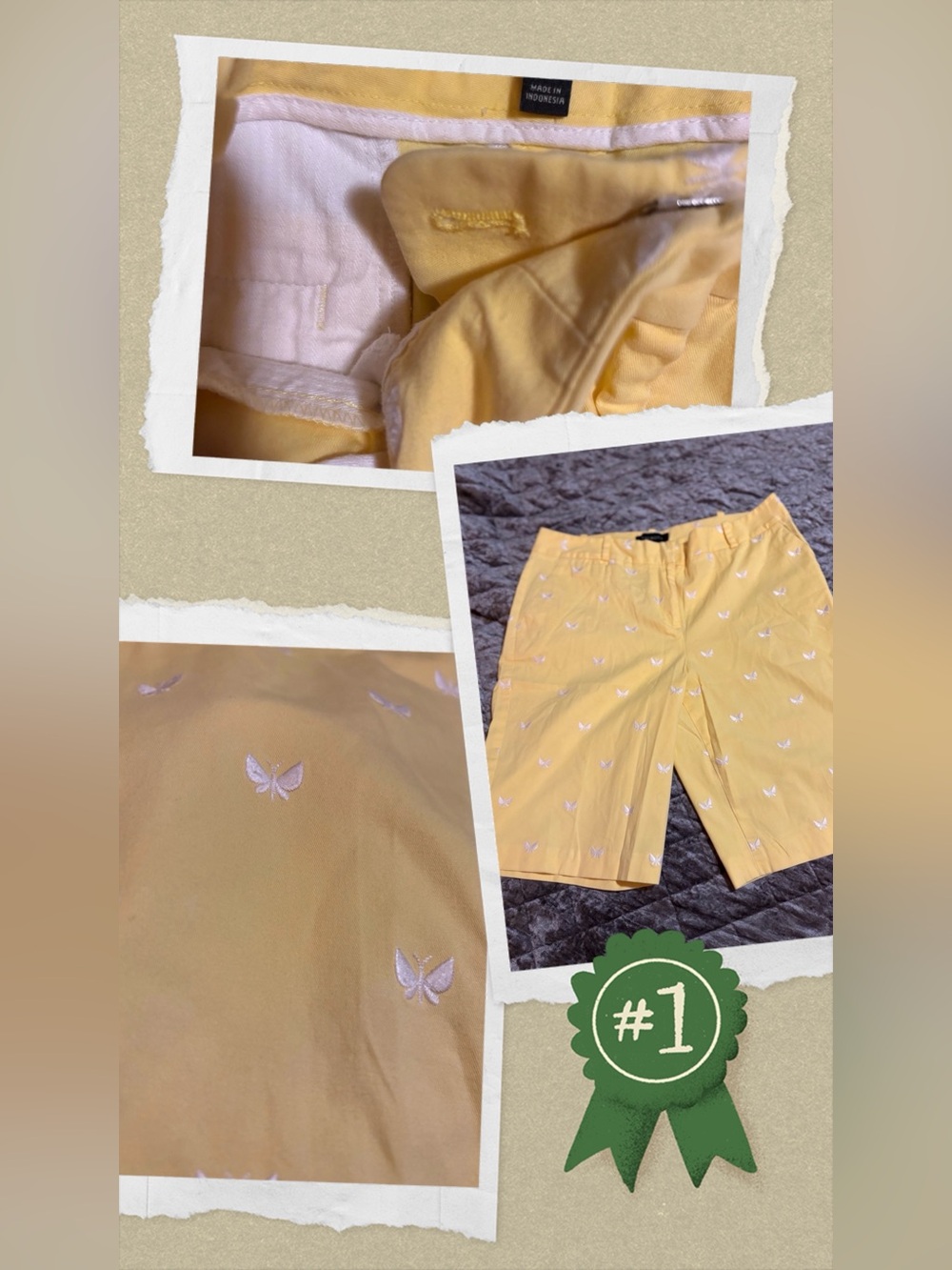 Talbots Yellow Embroidered Crest Flat-Front Shorts LOOK@PICTURES BUTTON #1403